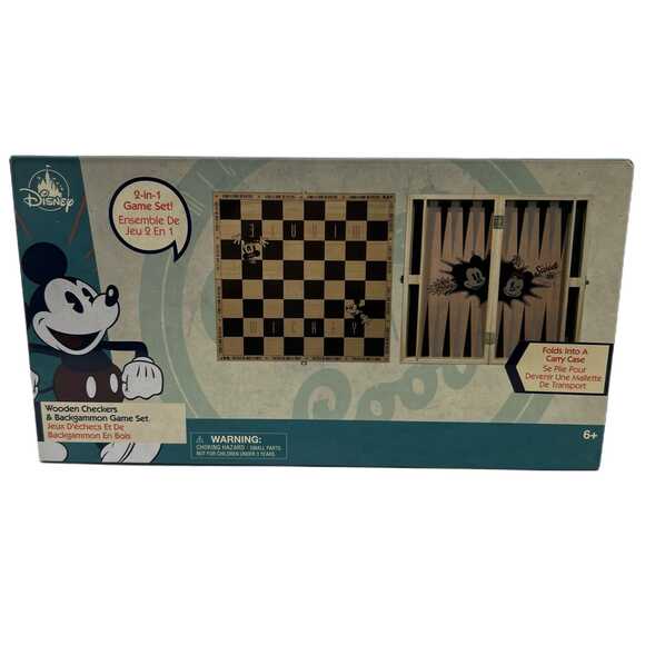 Disney Foldable Wooden Checkers & Backgammon Game Set